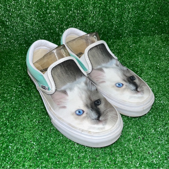 VANS CUSTOMS Cat with Blue Eyes UNISEX Men’s 4.5 Women’s 6 - Picture 2 of 6